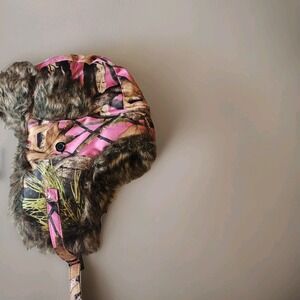 Wild Wear  Pink Camo Flap Ears Faux Fur Winter Hat One Size